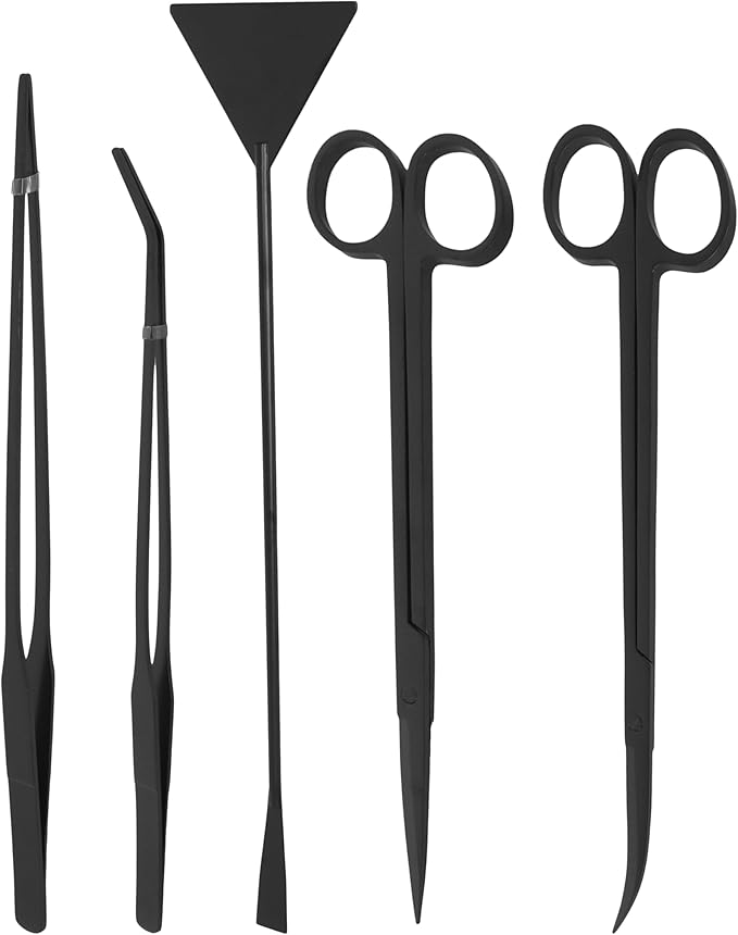 Mandala Crafts Black Stainless Steel Aquascaping Tools Kit – Aquarium Plant Tools with Tweezers, Spatula, and Scissors for Fish Tanks, Hospital Tanks, Goldfish Bowls, Aquariums, and Terrariums