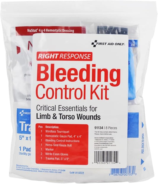 First Aid Only 91134 Critical Essentials Bleeding Control Kit for Limb & Torso Wounds, 8 Pieces