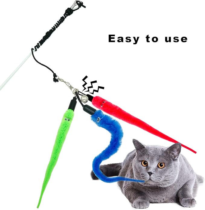Cat Worm Toy Refills, 20 Pieces Cat Wand Attachments Worms Toy for Indoor Cats (B)