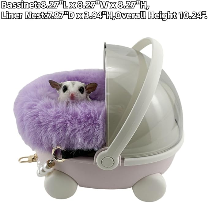 Sugar Glider Carrier Cage with Warm Nest, Cushion, Mat and Safe Lock, Portable Cages with Chain, Small Animals Travel Carrier Plastic Breathable Outgoing Box for Hamsters (Pink)