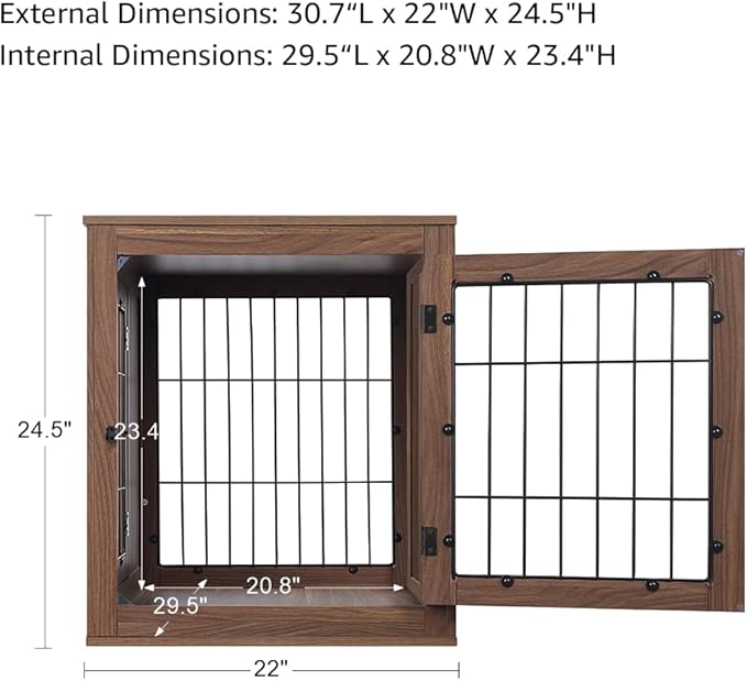 unipaws 30 Inch Furniture Style Dog Crate, Indoor Aesthetic Puppy Kennel with Door, Modern Decorative Wood Wire Pet House Dog Cage, Pretty Cute End Side Table Nightstand, Walnut