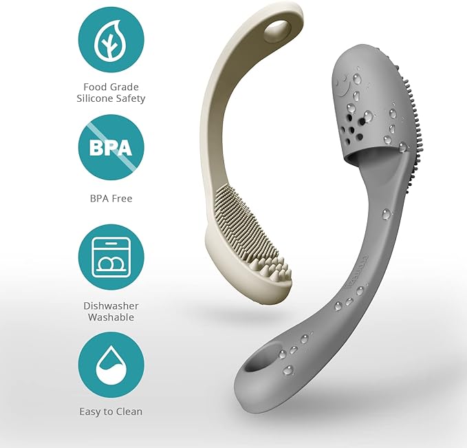 Coomazy Dog Finger Toothbrush, Dog Tooth Brushing Kit with Food Grade Silicone, Easily Clean Teeth Dirt, Suitable for Medium and Large Dogs, 2-Packs, Beige+Grey