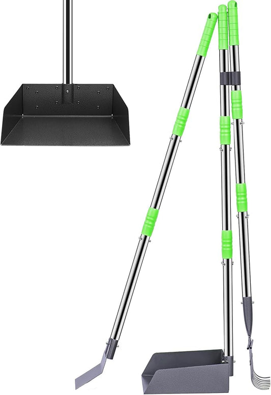 Niubya Pooper Scooper for Dogs, Metal Poop Scooper Tray Spade and Rake Set, Poop Scoop with Adjustable Long Handle, Dog Pooper Scooper for Pet Waste Removal