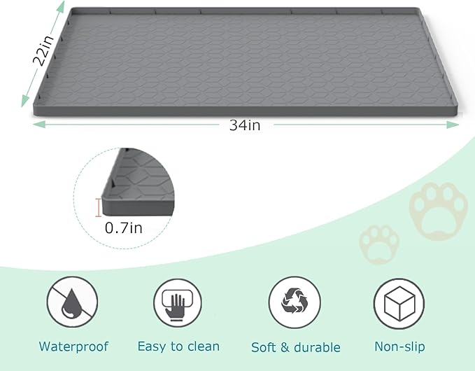 Cat Litter Mat for Litter Box, Silicone Large Cat Litter Trapping Mat - 34x22 in, Waterproof & Non-Slip, Durable & Easy Clean, Gray