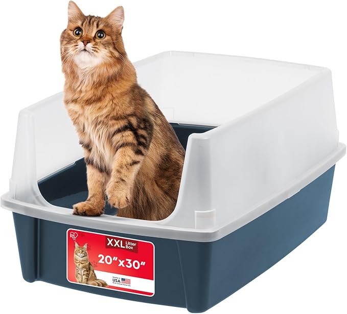 IRIS USA XX-Large Cat Litter Box, Open Top Extra Large Litter Box for Big Cats and Multi-Cat Households, High Sided Scatter Shield, Easy to Clean, 30" L x 20" W x 14" H, Navy