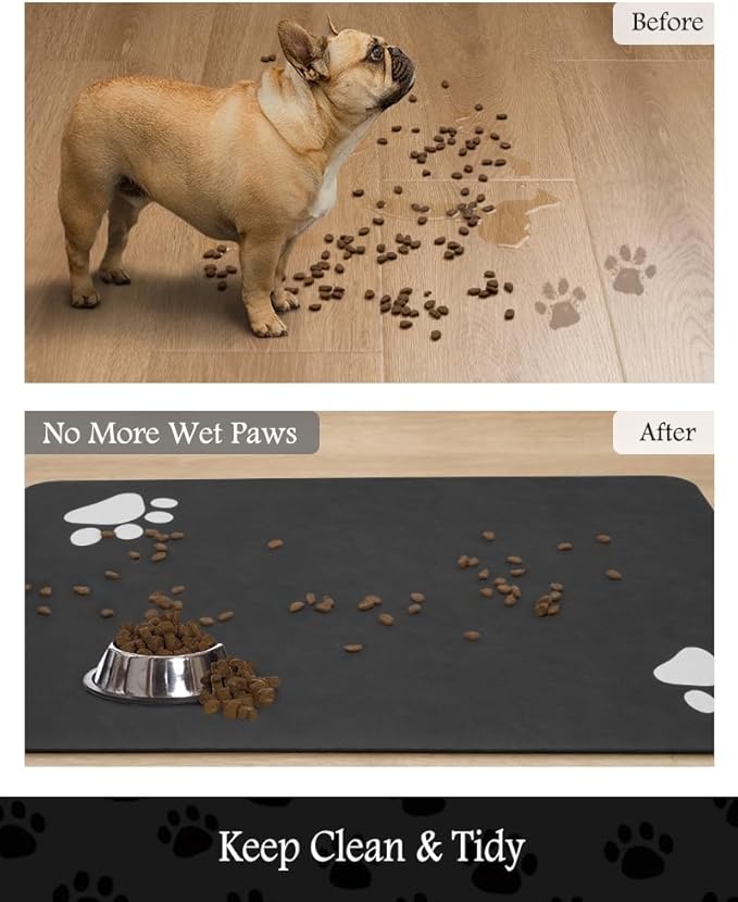 Pet Feeding Mat-Absorbent Dog Mat for Food and Water Bowl-No Stains Quick Dry Water Dispenser Mat-Dog Accessories Pet Supplies-Bowl for Messy Drinkers（Black,17"x28"