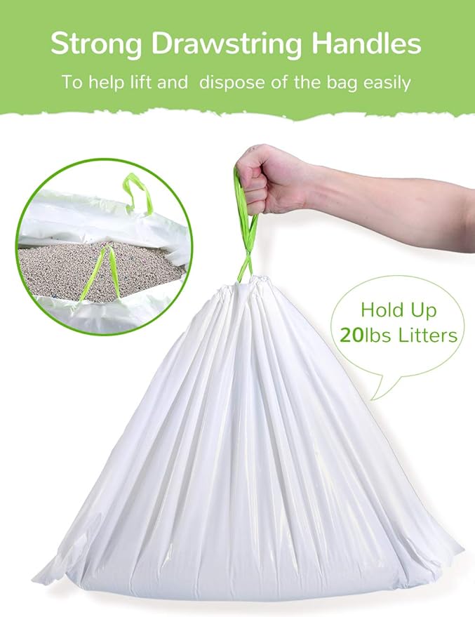 Litter Box Liners, 28 Count Giant Jumbo Cat Litter Pan liners, Drawstring Litter Liner Bags For Litter Box Pan, Extra Large Thick Kitty Litter Liner XXL, Eco Friendly Pet Supplies (45" x 19")