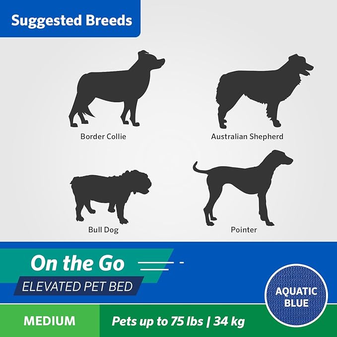 Coolaroo On-The-Go Elevated Dog Bed - Foldable Pop-Up Travel Dog Bed with Breathable, Moisture-Resistant Fabric, Carry Bag Included, Lightweight & Portable, Aquatic Blue, Medium