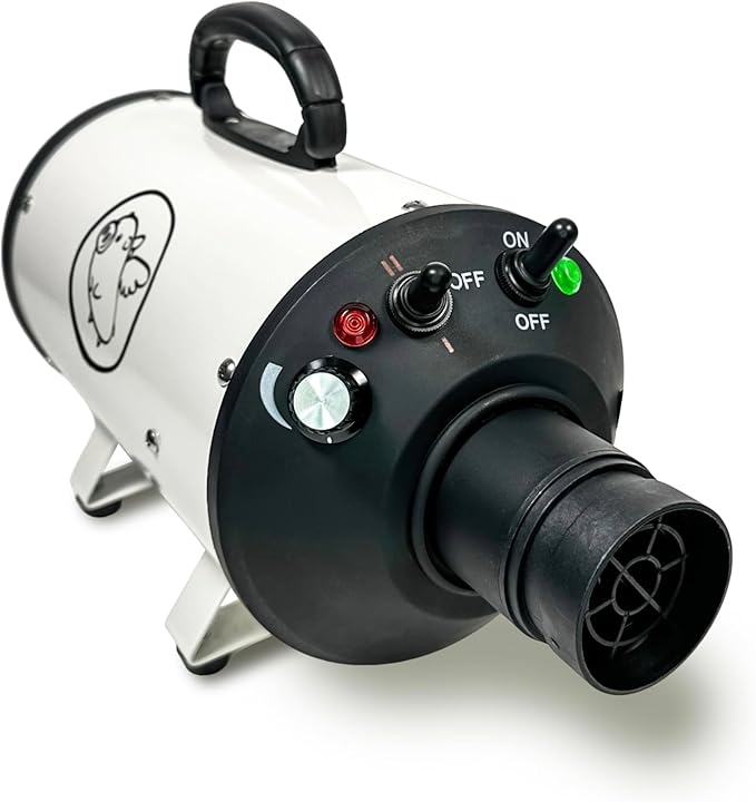 Flying Pig High Velocity Dog Pet Grooming Dryer w/Heater (Flying One, White w/Black Logo)