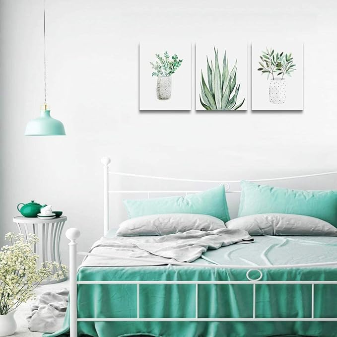 Farmhouse Wall Art Painting For Dining Room Bathroom Abstract Canvas Art Family Wall Decor For Bedroom Kitchen Wall Decoration Living Room Decor Green Leaf Pictures Artwork For Home Walls 3 Piece