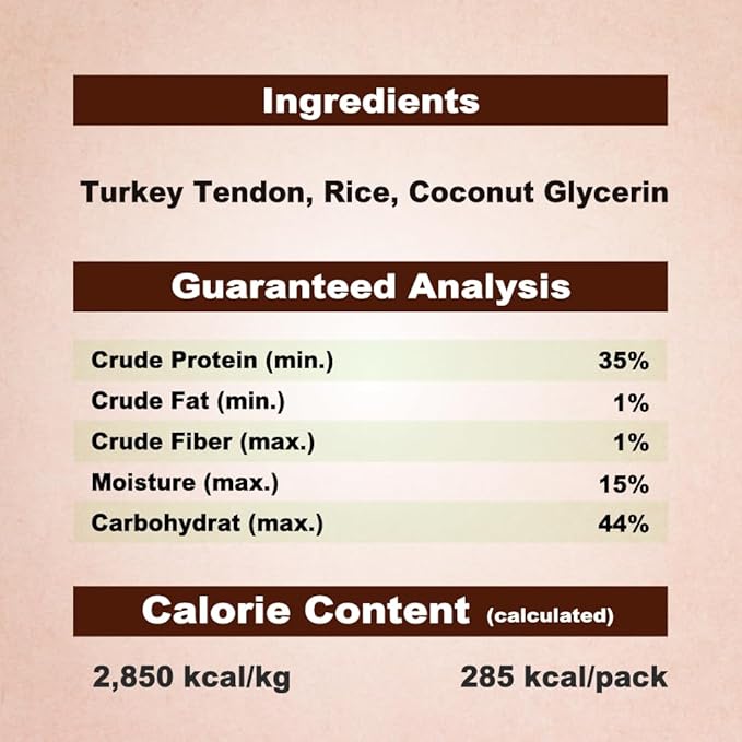 Afreschi Wrapped Turkey Tendon with Brown Rice Stick 3.5 oz, USA-Sourced Turkey Tendon, Dog Treats for Wrapped Series, All Natural Human Grade Dog Treat, Hypoallergenic, Rawhide Alternative