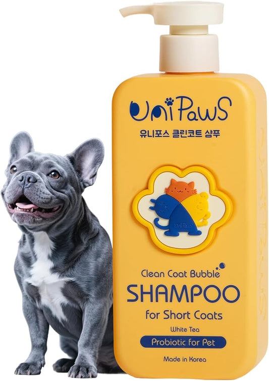 Unipaws Probiotic Dog Shampoo for Short-Haired Coats – Itch Relief, Deodorizing & Hydrating for Healthy, Fresh Skin with Calendula & Oatmeal – EWG Green & White Tea Scent, Made in Korea, 16.9 Fl Oz