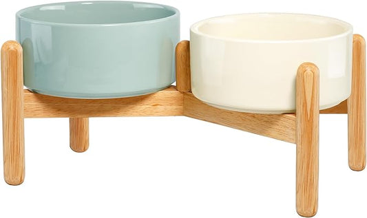 Wordcam Elevated Ceramic Dog Bowls,Raised Dog Dish with Stand,Pet Food and Water Feeding Bowls for Small Medium Dogs(6.5''Tall-28 Oz-3.6 Cups)