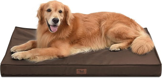 Outdoor All Weather XL Dog Bed, Waterproof Dog Bed for Extra Large Dogs, Orthopedic Egg Foam Pet Bed with Removable Washable Oxford Cooling Cover, Brown