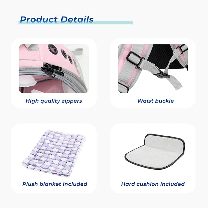 Lollimeow Cat Carrier Backpack, Bubble Expandable Backpack Carrier, Pets and Small Dogs,Airline-Approved, Designed for Travel, Hiking, Walking & Outdoor Use (Front Expandable-Pink)