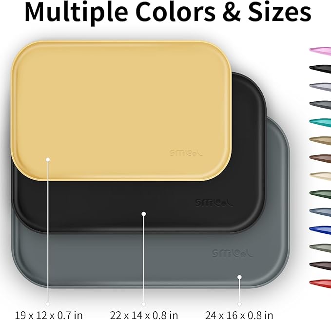 Silicone Pet Feeding Mat with Raised Edge for Food and Water, Dog Bowl Mats, Cat Bowls Placemat with High Lip for Floor Waterproof, Rubber Tray for Cats and Dogs 19 x 12 x0.7 Slate Blue