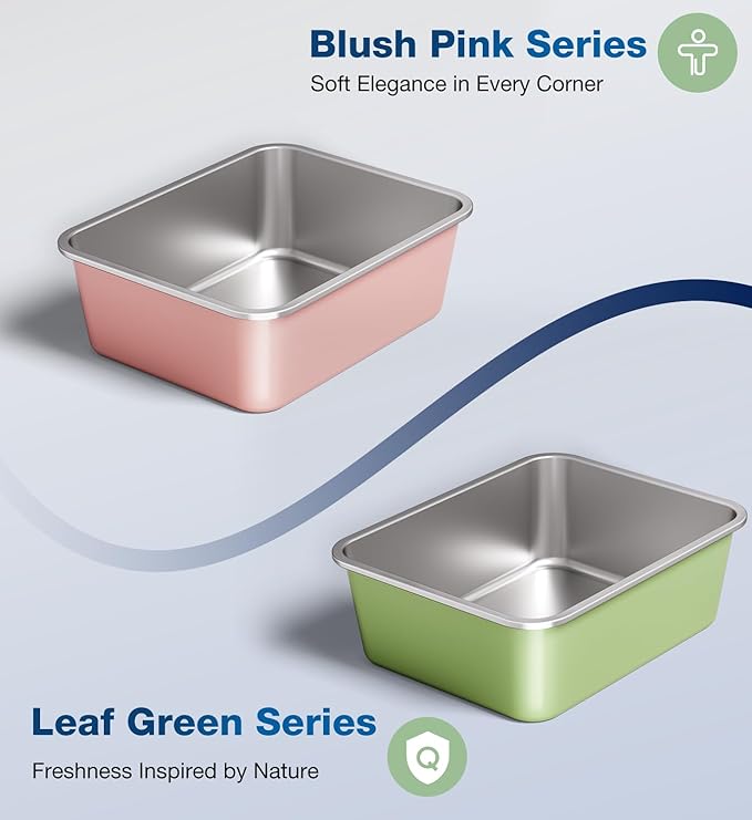 Stainless Steel Litter Box, Large Metal Cat Litter Box with High Sided for Big and Small Cats, Non-Stick, Easy to Clean, Odor-Free, 19.5" L×13.6" W×5.9" H, Leaf Green