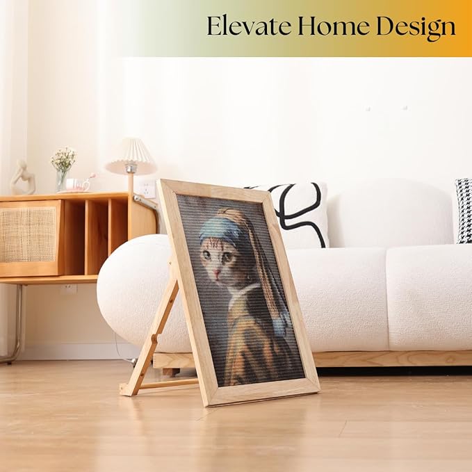 Sisal Cat Scratcher Post Mat (Use on Wall, Couch and Carpet), Shedding-Resistant Scratching Surface - 21.7x13 with Hoop and Loop Adhesives, Pads and Twist Pins (Cat with A Pearl Earring)