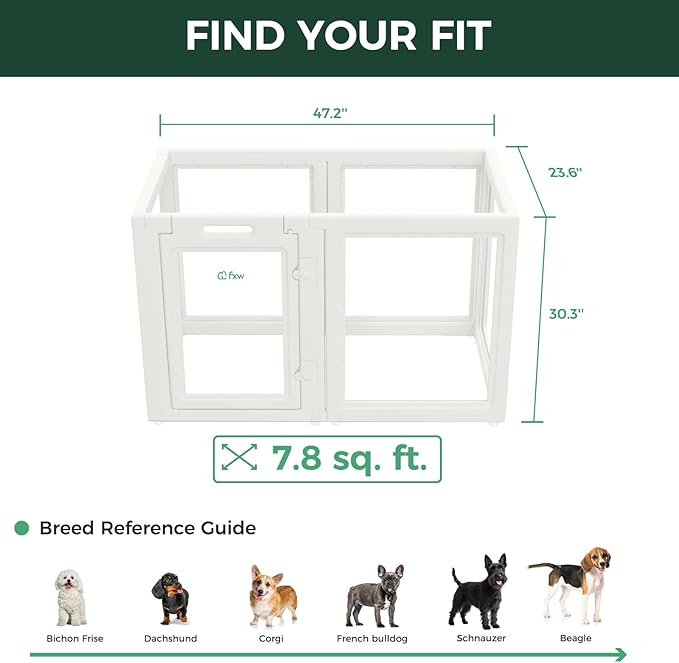 FXW AuraSpace Acrylic Indoor Unleashed Dog Playpen for Small and Medium Dogs, 30 Inch, 6 Panels, White