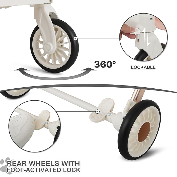 MoNiBloom 3 in 1 Pet Stroller with Adjustable Handle, Jogging Stroller w/Detachable Carrier & Lightweight Aluminum Frame for Dogs Cats, Soft Pink