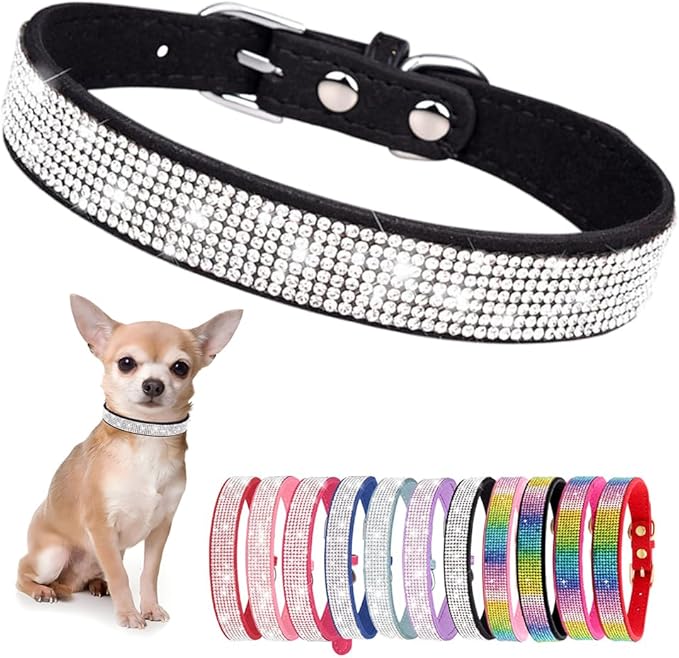 Small Dog Collar with Rhinestone Crystal Diamond Colorful Bling Girl Cat Collars Black S