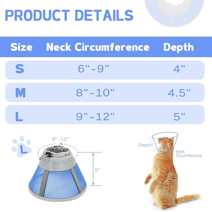 Cat Cone Collar Soft, Cat Recovery Collar for Large Medium Small Kittens, Kitty Cone Alternative After Surgery
