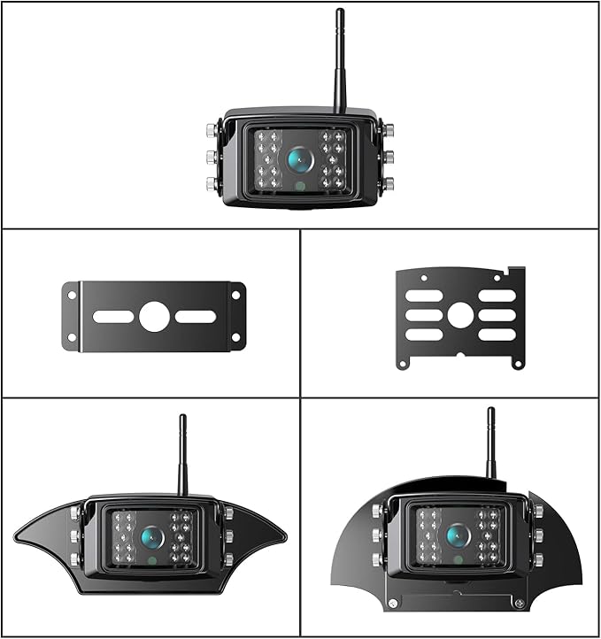 Fookoo 1080P 7" Wireless Backup Camera System, 7" HD Dual/Quad Split Monitor with Recording, IP69 Waterproof Rear View Front View Cameras with Parking Lines, Suits for RV/Truck/Trailer/Van/Bus(DW702)