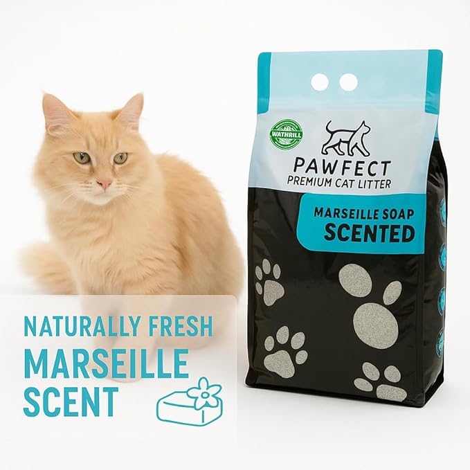 Marseille Soap Scented Cat Litter – 37.8 lb / 20L, Fast Clumping, Natural Odor Absorption, Lightweight Formula, Bonus Cleaning Tool Included, Made with Turkish White Bentonite