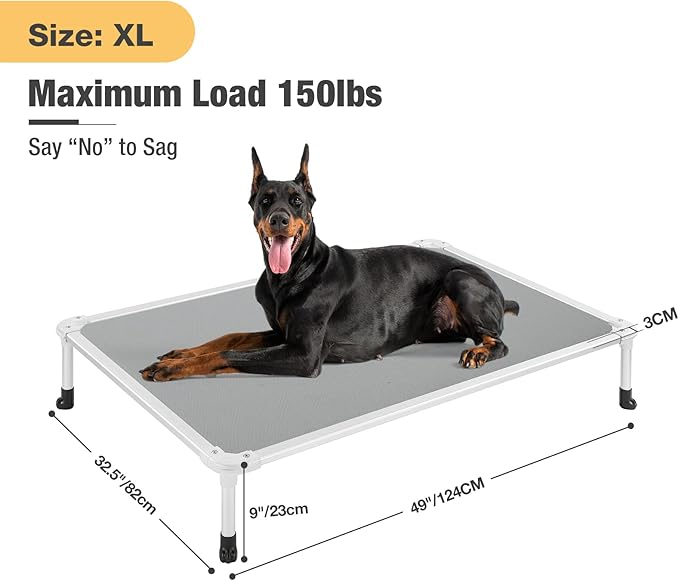 Veehoo Chew Proof Elevated Dog Bed - Cooling Raised Pet Cot - Silver Aluminum Frame and Durable Textilene Mesh Fabric, Unique Designed No-Slip Feet for Indoor or Outdoor Use, Grey, X-Large, CWC2003