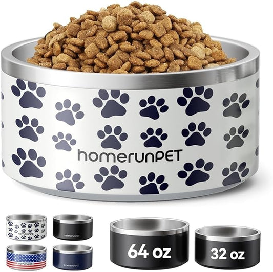 Dog Bowl, HomeRunPet Dog Food Water Bowl with Non-Slip Rubber Base, Metal Insulated Stainless Steel Dog Bowls, Double Wall Dog Bowl for Small Medium Large Dogs, Durable, Dishwasher Safe, 32oz
