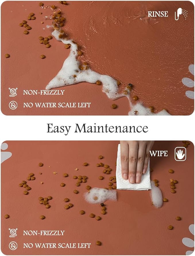 Pet Feeding Mat-Absorbent Dog Mat for Food and Water Bowl-No Stains Quick Dry Water Dispenser Mat-Dog Accessories Pet Supplies-Bowl for Messy Drinkers（Orange,16"x24"