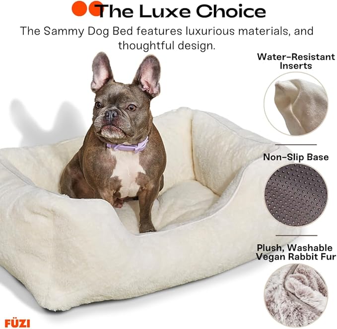 FUZI Luxury Aesthetic Dog Bed for Medium Dogs with Washable Cover, Pet Couch, Pet Bed with Sides, Non-Slip Bottom, Soft and Durable Calming Dog Bed, Faux Rabbit Fur, Medium 31.75x23.6x9.5 Light Grey