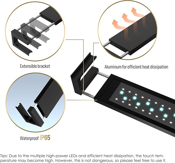 GLOWRIUM Smart Aquarium Light, Bluetooth + WiFi Dual Control Freshwater Fish Tank Light with App, Multi-preset Spectrum, Brightness Adjustable, Anti-Drop, Real Time Water Temperature Sensor (18-24 in)