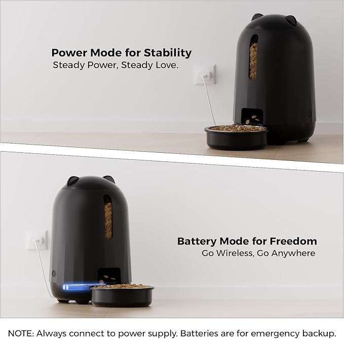 PAPIFEED Automatic Cat Feeder, 3L Timed Cats Food Dispenser with Dual Power Supply, Auto Pet Feeder with Programmable Portion Control for Cats and Small Dogs, Black