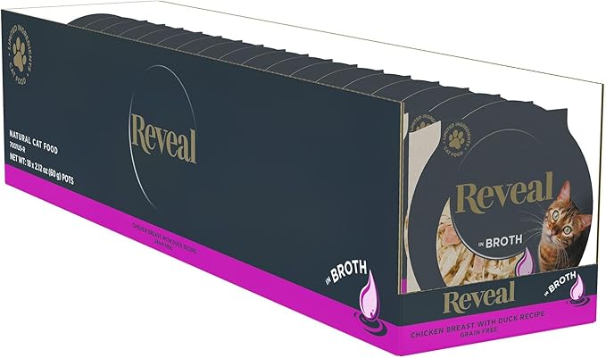 Reveal Natural Wet Cat Food, 18 Count, Grain Free, Limited Ingredient Cat Food Cups, Chicken with Duck in Broth, 2.12 oz Easy Peel Cups
