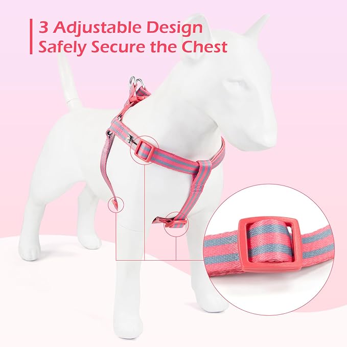 Stripe Step in Dog Harness for Small Dogs, Freedom Nylon Dog Halter Vests, Lightweight and Escape Proof Puppy Harness, Quick Fits for Small Medium and Large Dogs, Pink S