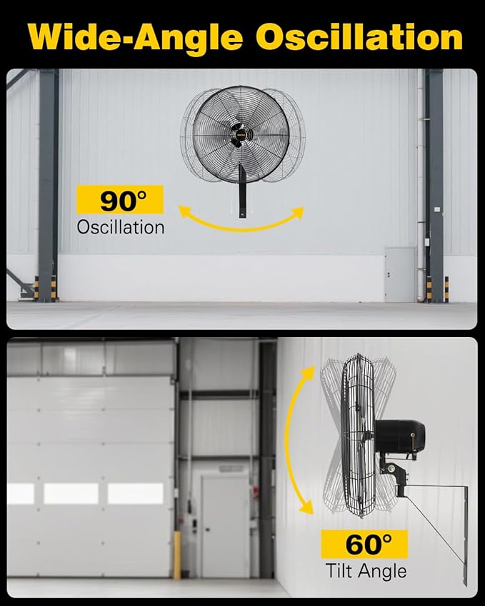 VENTISOL 20 Inch Wall Mount Fan Oscillating, 5500 CFM High Velocity Industrial Fans with 3 Speeds for Garage, Shop, Warehouse, Workshops, Cover Patio, ETL Listed