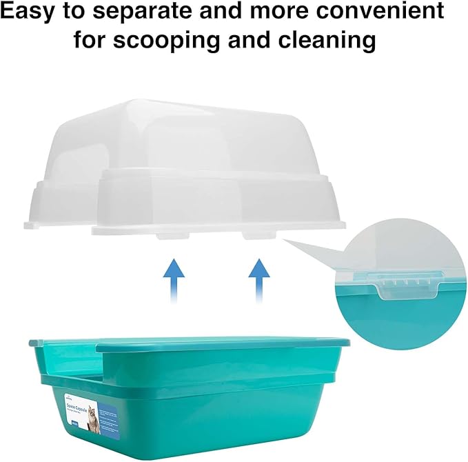Petfamily Cat Litter Box, Large Foldable Jumbo Hooded Cat Litter Box with Transparent Lid (Teal)