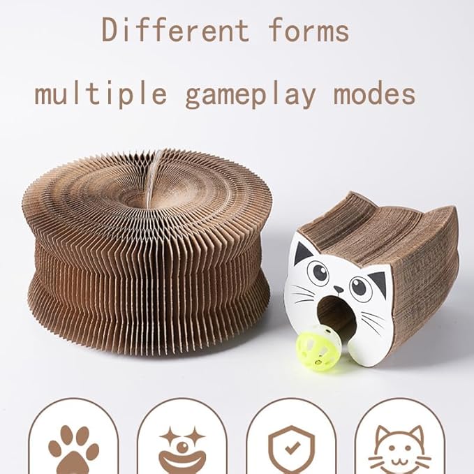 Kitty Curls Cat Toy Kurlz, Interactive Scratch Pad, Foldable Accordion,Cat Recyclable Scratcher with Ball (Black)