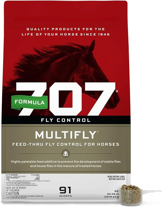 Formula 707 MultiFly Feed-Thru Fly Control Pellets for Horses - Palatable & Safe Fly Population Reduction (5 lb Bag - 91 Servings)