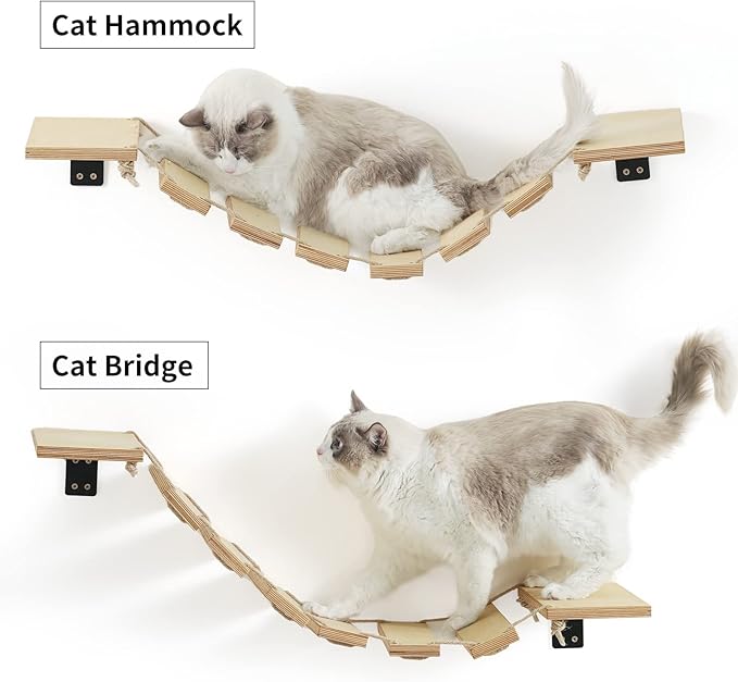 FUKUMARU Cat Bridge Wall Mounted, 12.8-Inch Expanded Feline Perch & Climbing Steps for Custom Kitten Highway Systems, Multi-Level Wall Shelves Furniture