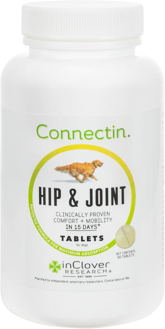 InClover Connectin Natural Hip & Joint Supplement for Dogs with Glucosamine, Chondroitin & Hyaluronic Acid - Tablet for Dog Mobility, Comfort & Active Lifestyle Support, 50 Count
