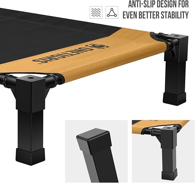 ONETIGRIS Elevated Dog Cot, Raised Bed for Medium Large Dogs Indoor Outdoor Cooling Elevated Dog Beds with Breathable Teslin Mesh and No-Slip Feet (Brown, Medium)