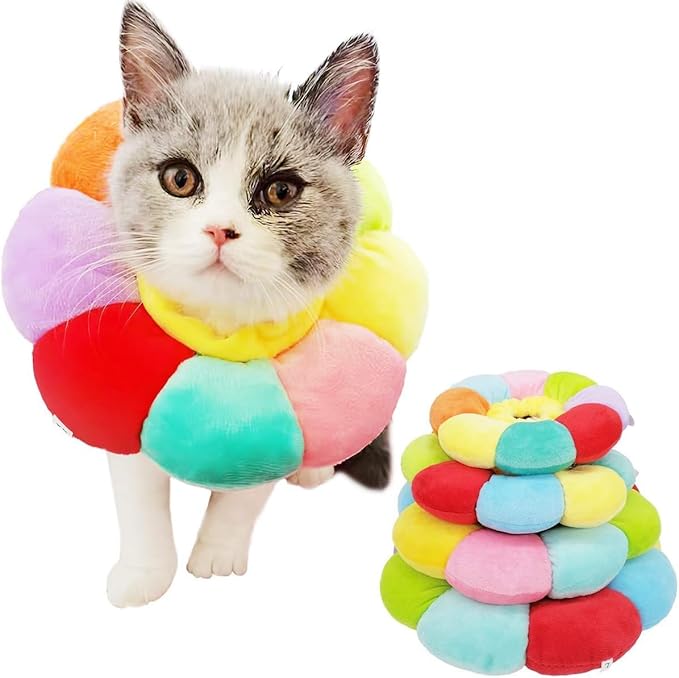 KUDES Cat Small Dog Recovery Collar, Cute Neck Cone After Surgery, Adjustable Pet E Collar, Wound Healing Protective Cone Surgery Recovery Elizabethan Collars for Small Pet (XS(Within 2lb), Colorful)
