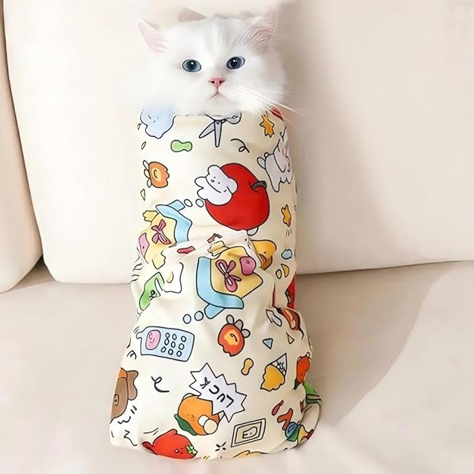 Magic Cat Wrap for Cutting Nails & Grooming, Self Adherent Fabric Wrap for Cats, Multi Functional Pet Grooming Towel Blanket, Wrap Snug and Groom for Cats, 21.7in, Under 11 Ibs
