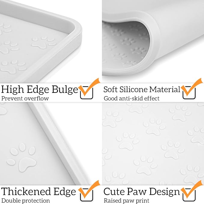 Ptlom Pet Placemat for Dog and Cat, Waterproof Silicone Pet Feeding Bowl Mats for Food and Water, Small Medium Large Dogs Mat Prevent Residues from Spilling to Floor, White, 31.5" 23.6"