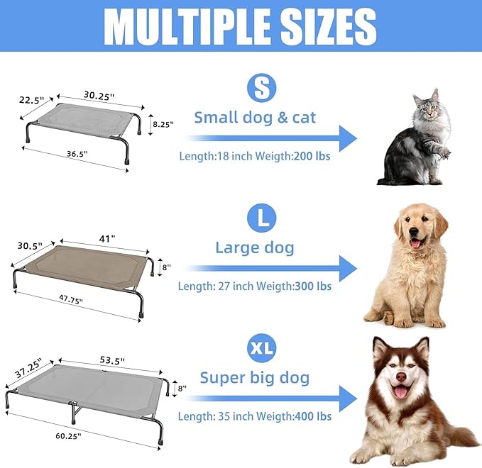 Simple Trending Raised Dog Bed for Small Dogs, Waterproof Elevated Dog Cot, Outdoor Cooling Pet Bed, 36.5" x 22.5", Grey