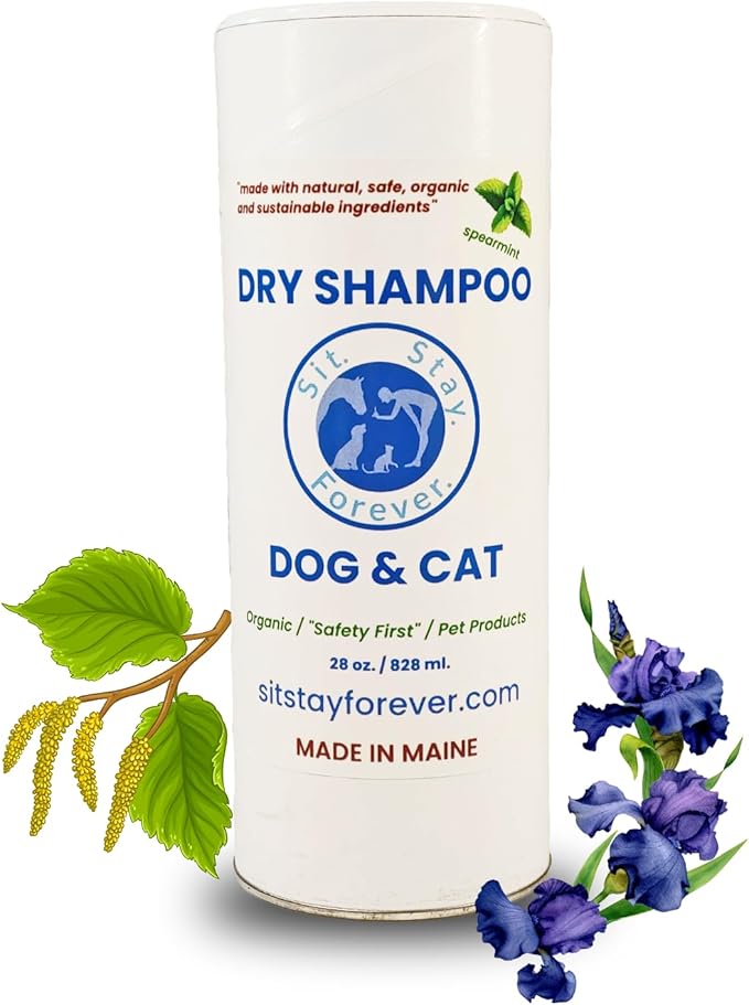 Sit Stay Forever Dry Powder Shampoo for Dogs, Dry Shampoo for Smelly Dogs and Cats, Talco para Perros y Gatos, Shampoo for Stinky and Itchy Skin, Waterless Dog Shampoo, 28 oz