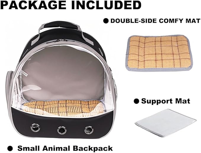 Small Animal Pet Carrier Backpack for 2 Guinea Pig, Hedgehog Carrier Portable Travel Cage with 7 Ventilation Holes, Clear Front Window and Soft Double-Sided Support and Comfy Fit Mat