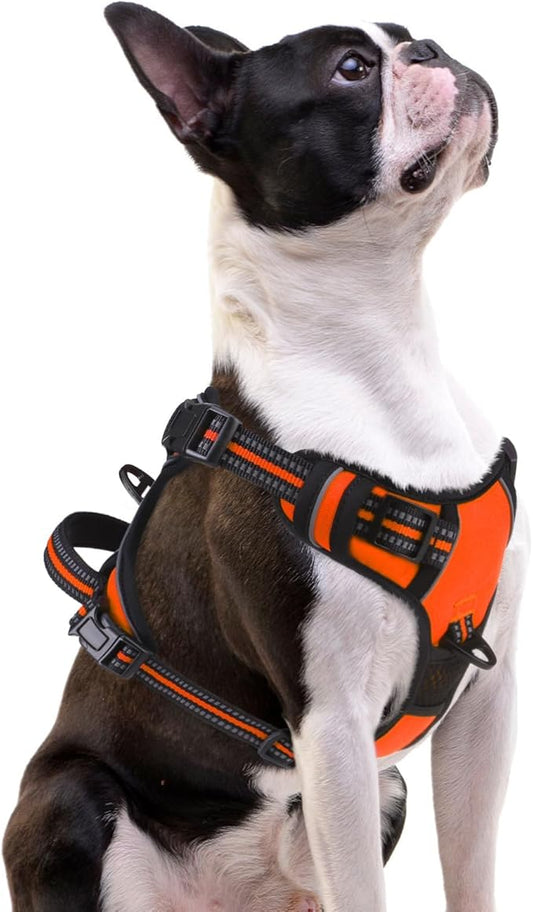 PUPTECK No Pull Dog Harness Small Sized, Adjustable Reflective Dog Harness with Handle Easy Control, Comfortable Soft Padded Pet Vest Harness for Small Dogs, Orange S